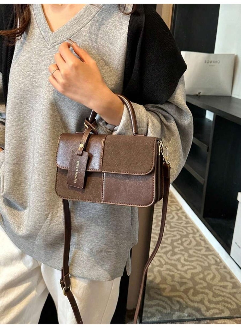 Women’s Vintage Brown Handbag – Classic Top Handle & Crossbody Bag with Structured Design - Image 5